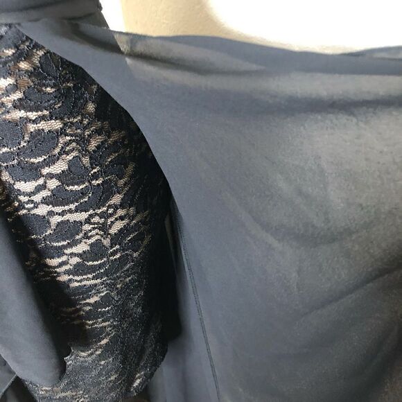 Vintage La Scala Black Lace Body Sheath Dress With Sheer Chiffon Overlay size M - Picture 4 of 13